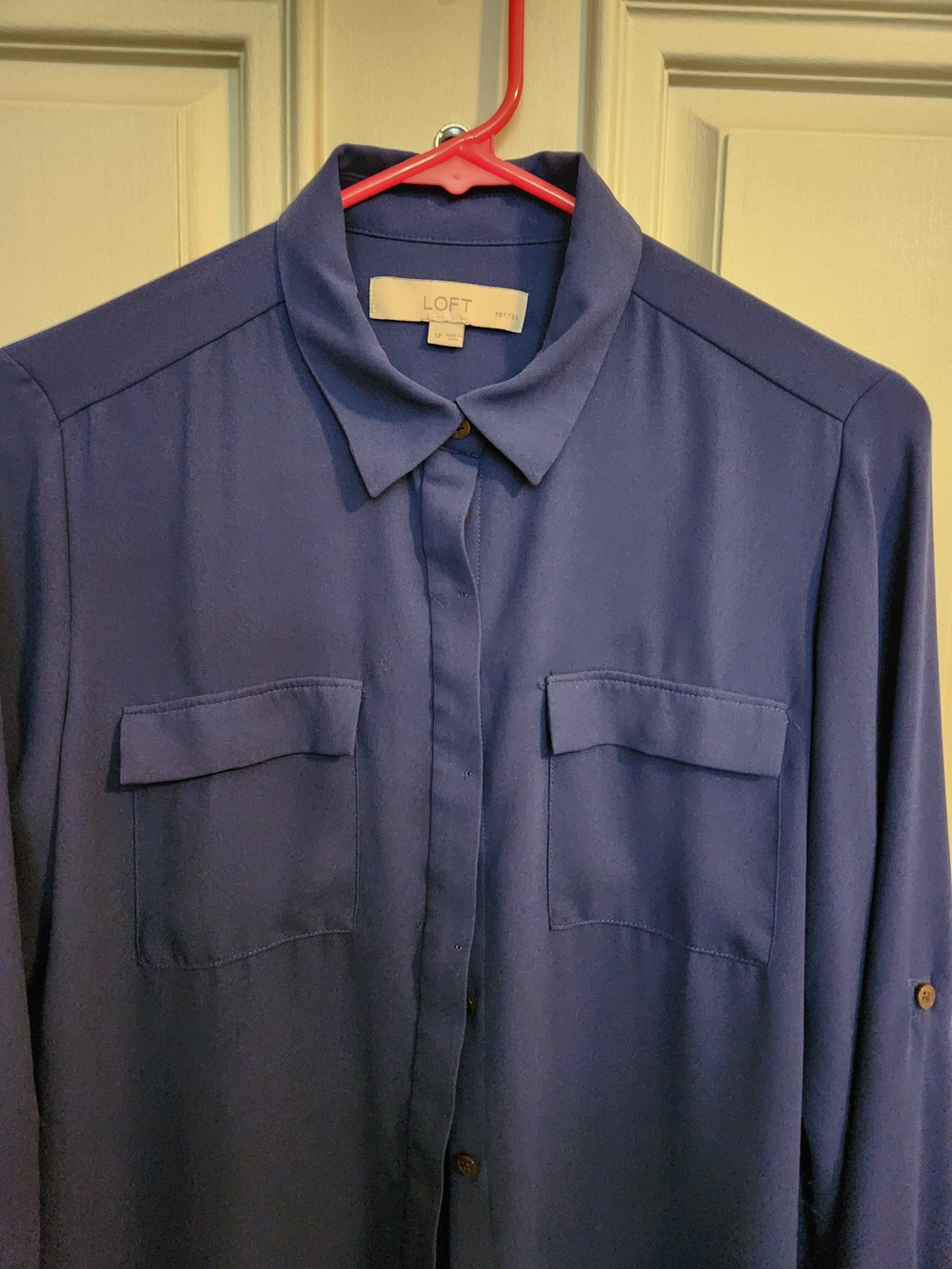 LOFT Deep Navy Blouse with Button Detail